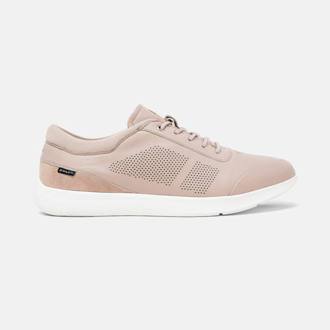 Women's blush leather and blush suede Vittoria sneaker with white cup sole, lateral view